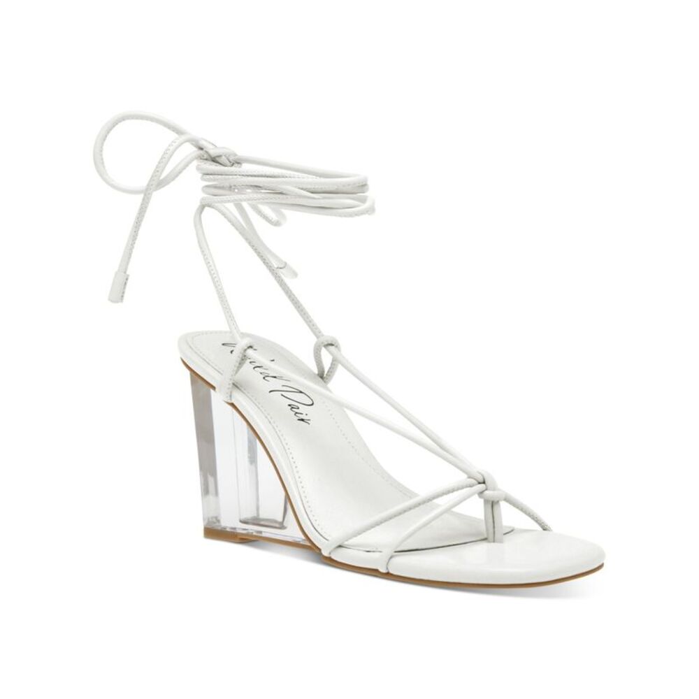 WILD PAIR Womens Nude White Santeago Square Toe Wedge Heeled Thong Sandals 8.5 M